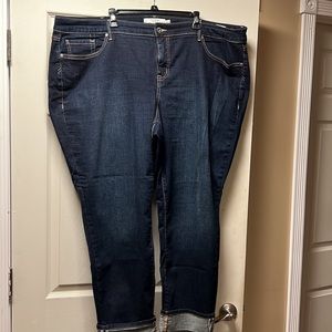 Torrid dark wash boyfriend cuffed jeans. Gently worn. Slimming shade